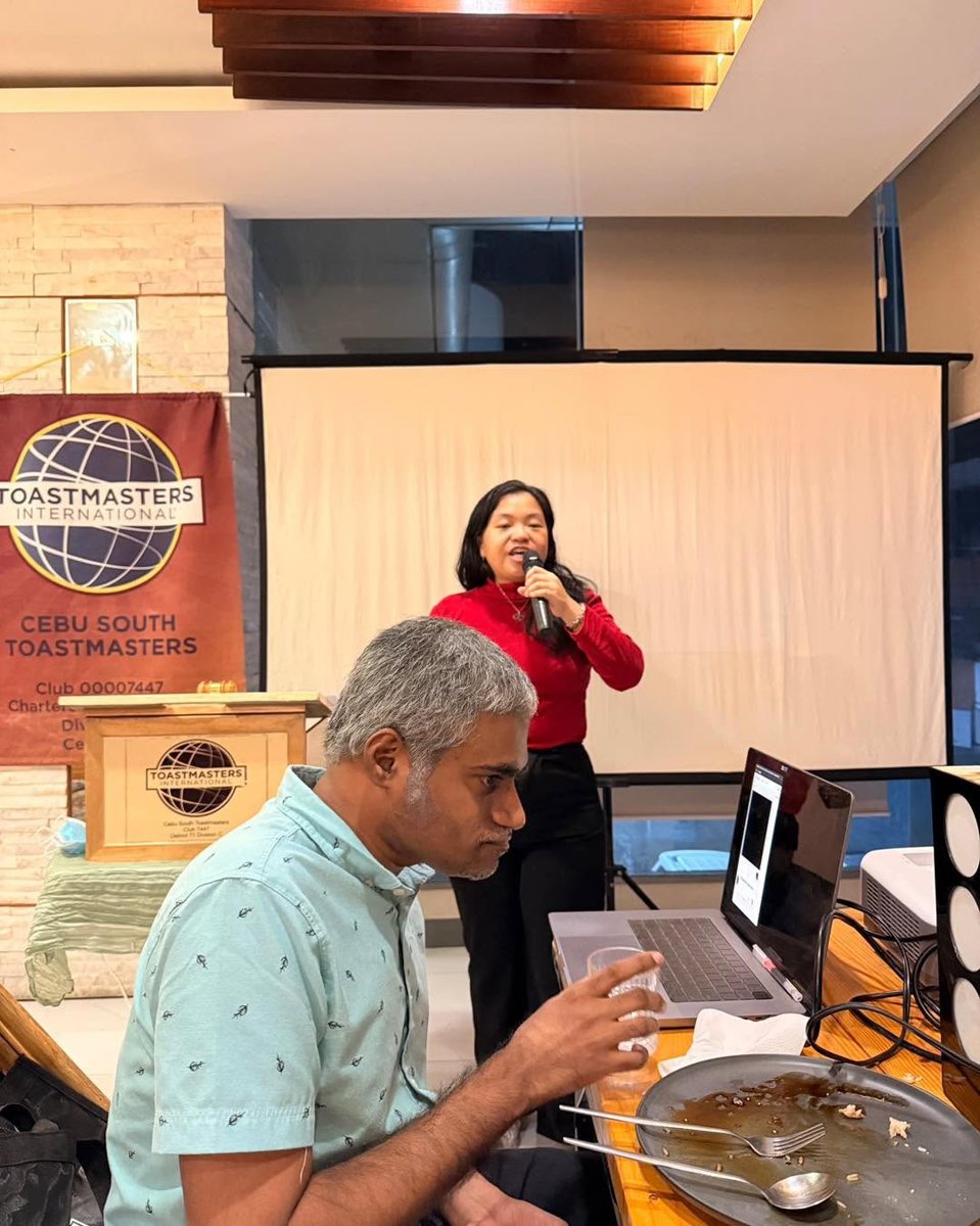 A member speaking at the Toastmasters lectern